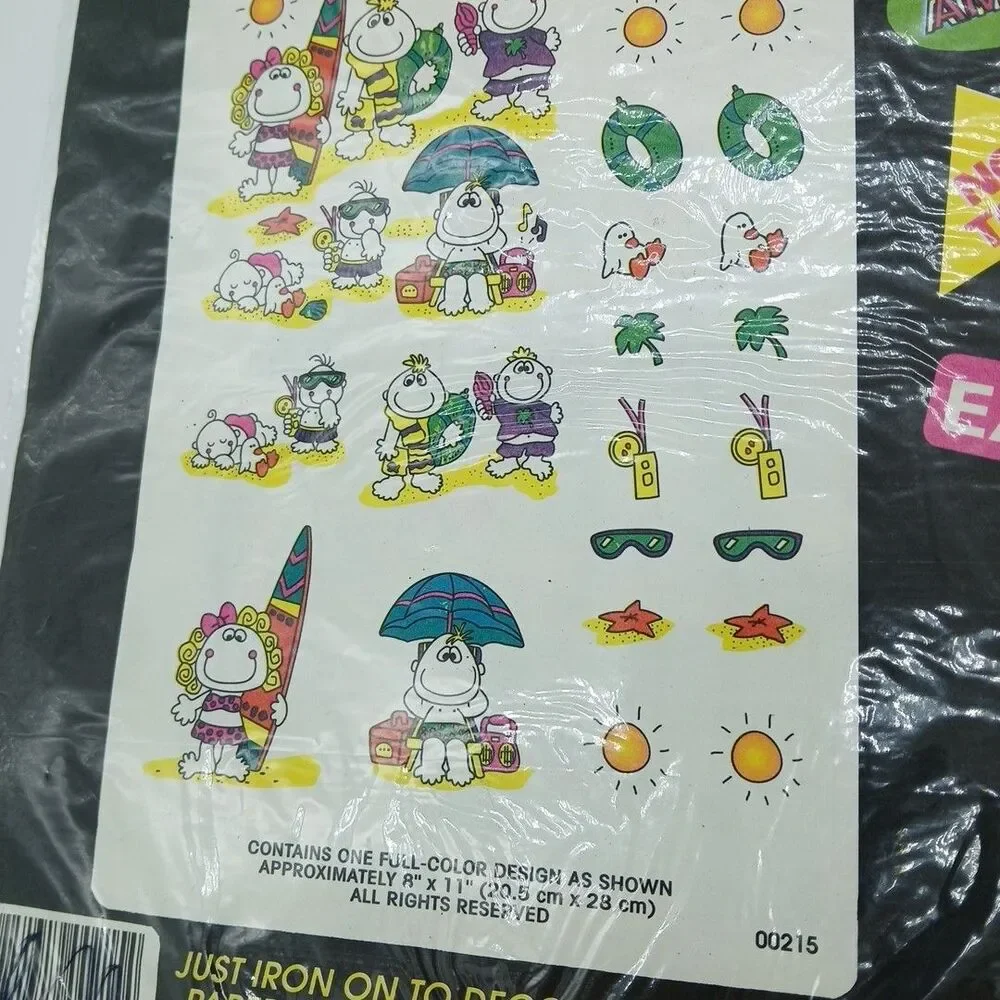 Vintage 80s Iron-on Transfer Sheets Colorful Cartoon & Dinosaurs 4pk Sealed